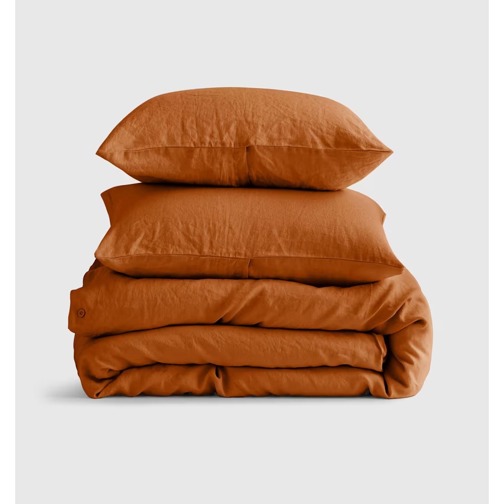 Quince European Linen Duvet Cover Set with Sham Twin Size Terracotta